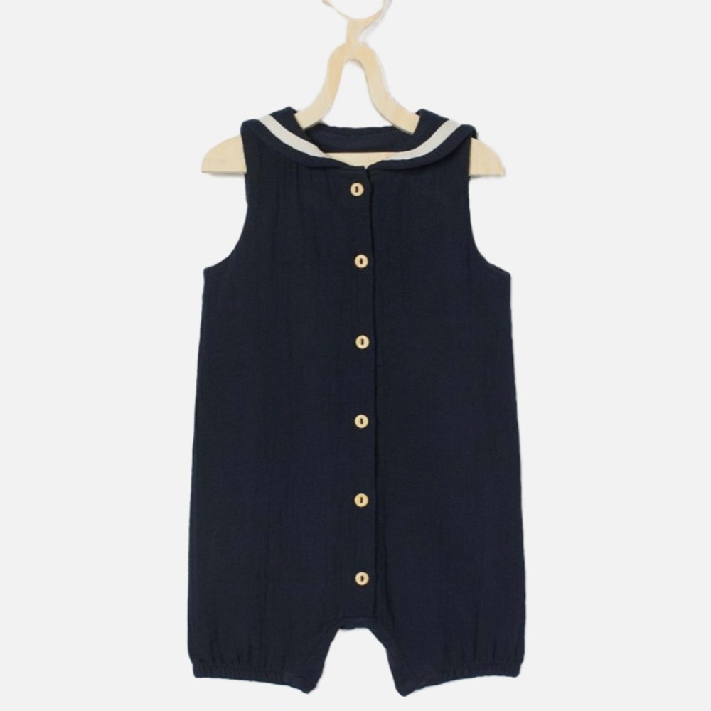 H&M Organic Cotton Navy Blue Sailor Style Toddler boy Romper outfit Size 2T